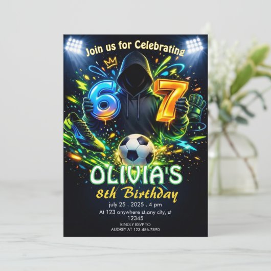 Invitation d'anniversaire Soccer 6–7 Meme Thème Fo (Debout devant)