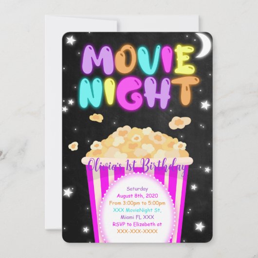 Invitation d'anniversaire soirée cinéma (Devant)