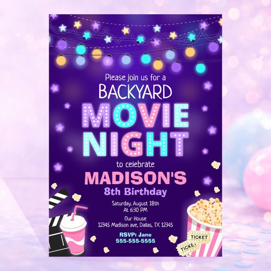 Invitation d'anniversaire Soirée cinéma dans le ja