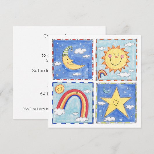 Invitation d'anniversaire Soleil, Lune, Étoile et (Devant / Derrière)