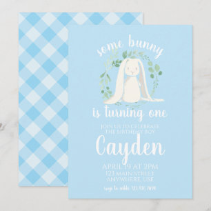 Invitation d'anniversaire Some Bunny plaid bleu