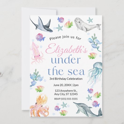 Invitation d'anniversaire sous la mer (Devant)