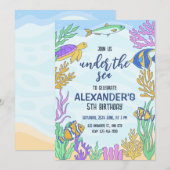 Invitation d'anniversaire sous la mer, Animaux de  (Devant / Derrière)