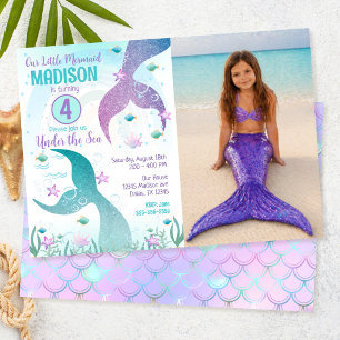 Invitation d'anniversaire sous la mer avec queue d