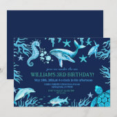 Invitation d'anniversaire sous la mer, garçon océa (Devant / Derrière)