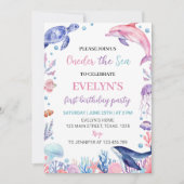 Invitation d'anniversaire sous la tortue de mer (Devant)