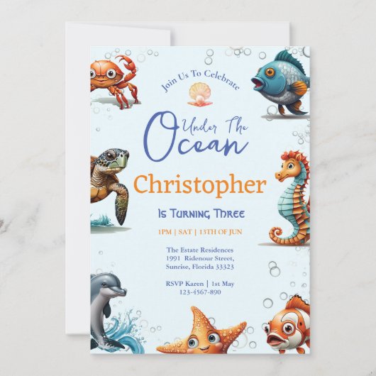 Invitation d'anniversaire sous-marine (Devant)