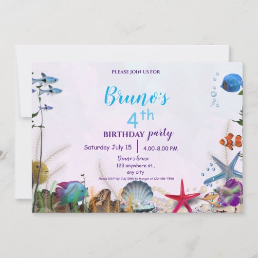 Invitation d'anniversaire sous-marine (Devant)