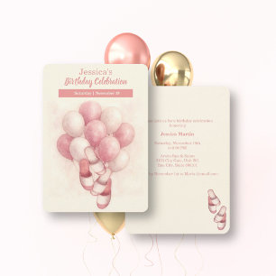 Invitation d'anniversaire Spa, Ballons Roses Panto