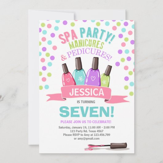Invitation d'anniversaire spa Manicures Salon rose (Devant)