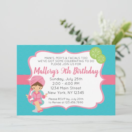 Invitation d'anniversaire Spa rose (Debout devant)