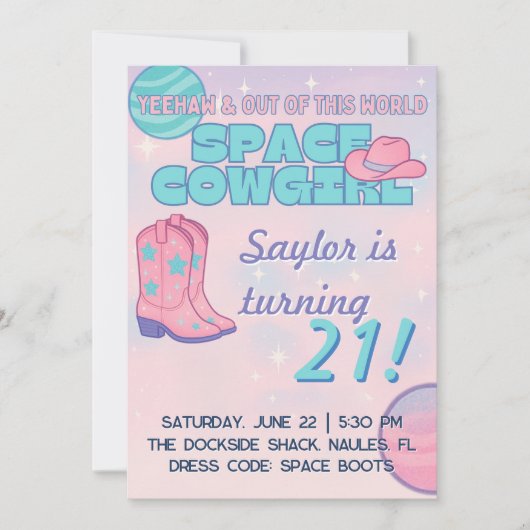 Invitation d'anniversaire Space Cowgirl | Pastel C (Devant)