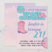 Invitation d'anniversaire Space Cowgirl | Pastel C (Devant / Derrière)