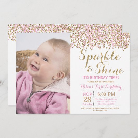 Invitation d'anniversaire Sparkle and Shine Pink G (Devant / Derrière)
