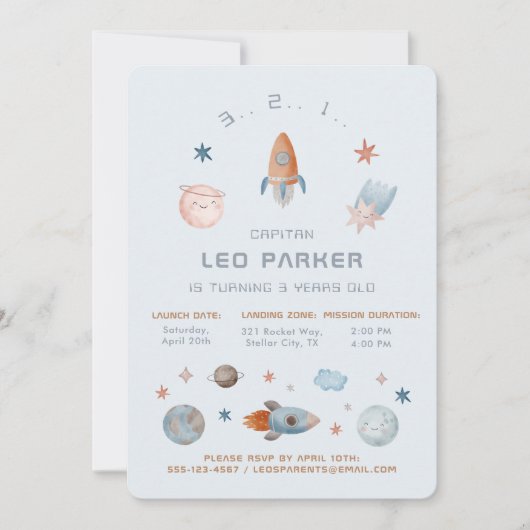 Invitation d'anniversaire spatial - Galaxy Rocket  (Devant)