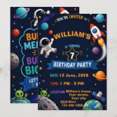 Invitation d'anniversaire spatial pour enfants | P (Devant / Derrière)