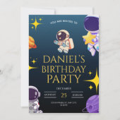Invitation d'anniversaire spatiale pour enfants, (Devant)