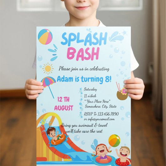 Invitation d'anniversaire Splash Bash Pool Party