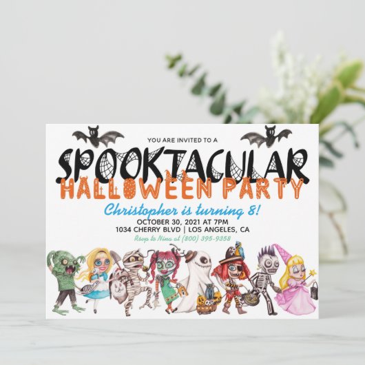 Invitation d'anniversaire Spooktacular Halloween (Debout devant)