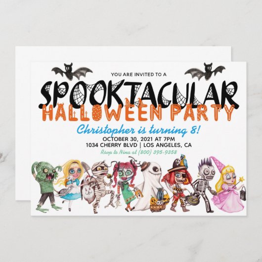 Invitation d'anniversaire Spooktacular Halloween (Devant / Derrière)