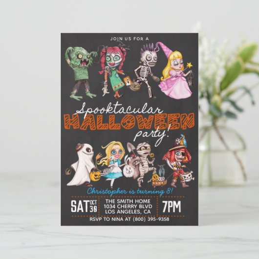 Invitation d'anniversaire Spooktacular Halloween (Debout devant)