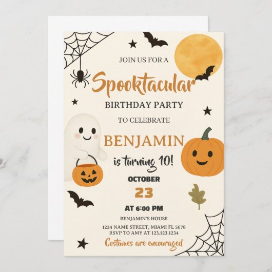 Invitation d'anniversaire Spooktacular Halloween (Devant / Derrière)