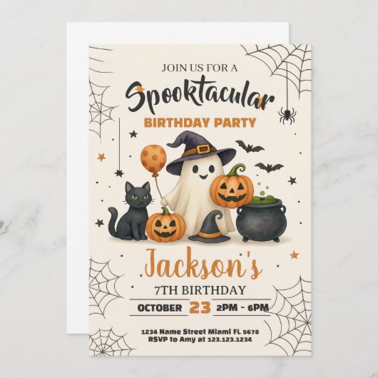 Invitation d'anniversaire Spooktacular Halloween (Devant / Derrière)