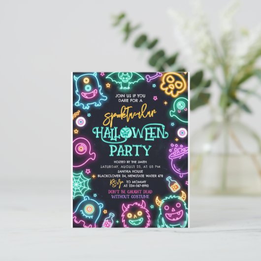 Invitation d'anniversaire Spooktacular Neon Hallow (Debout devant)