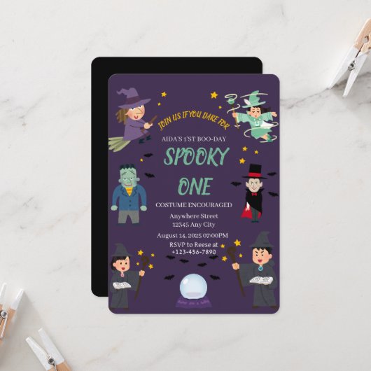 Invitation d'anniversaire Spooky one (Devant/Arrière en situation)