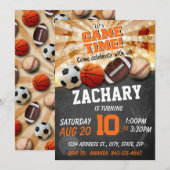 Invitation d'anniversaire sportif assortiment de b (Devant / Derrière)