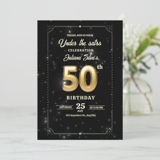 Invitation d'anniversaire Starry Night, 50e annive (Debout devant)
