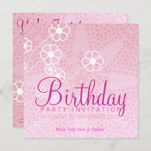 Invitation d'anniversaire Starry Pink (Devant / Derrière)