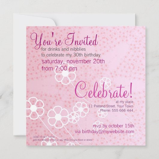 Invitation d'anniversaire Starry Pink (Dos)