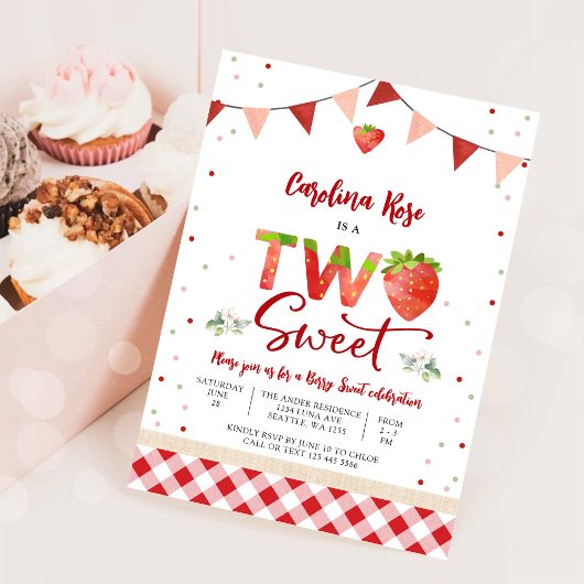 Invitation d'anniversaire Strawberry Two Sweet