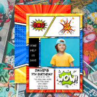 Invitation d'anniversaire style bande dessinée Pop