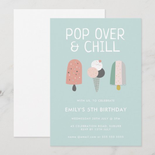 Invitation d'anniversaire Summer Pop Over & Chill (Devant / Derrière)