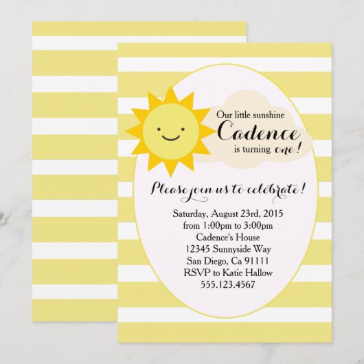 Invitation d'anniversaire Sunshine (Devant / Derrière)