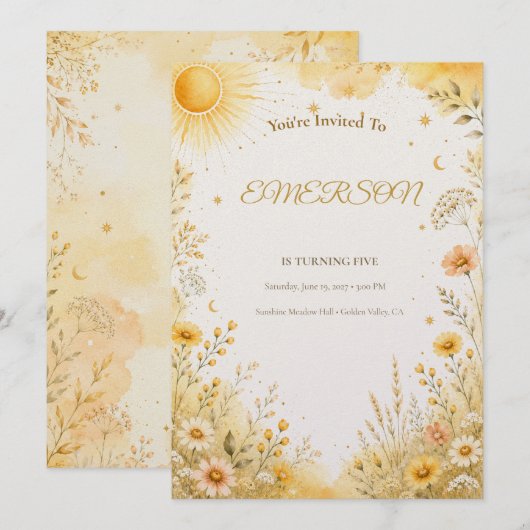 Invitation d'anniversaire Sunshine | Boho Chic Sun (Devant / Derrière)