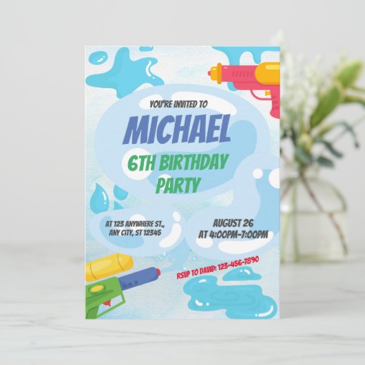 Invitation d'anniversaire Super Soaker (Debout devant)
