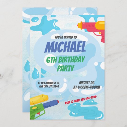 Invitation d'anniversaire Super Soaker (Devant / Derrière)