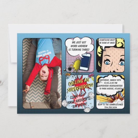 Invitation d'anniversaire Superhero (Devant)