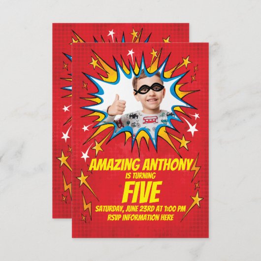 Invitation d'anniversaire Superhero (Devant / Derrière)