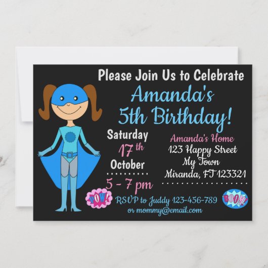 Invitation d'anniversaire Superhero Girl (Devant)