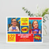 Invitation d'anniversaire Superhero (jumeaux) (Debout devant)