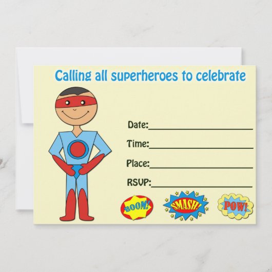 Invitation d'anniversaire Superhero remplir vide (Devant)