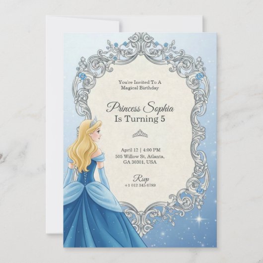 Invitation d'anniversaire sur le thème de Cendrill (Devant)