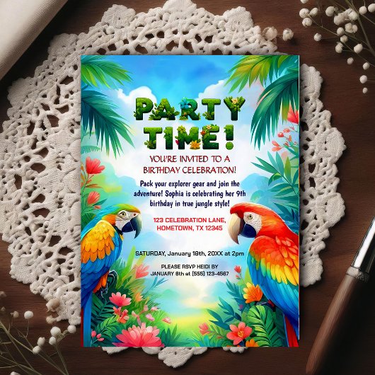 Invitation d'anniversaire sur le thème de la jungl