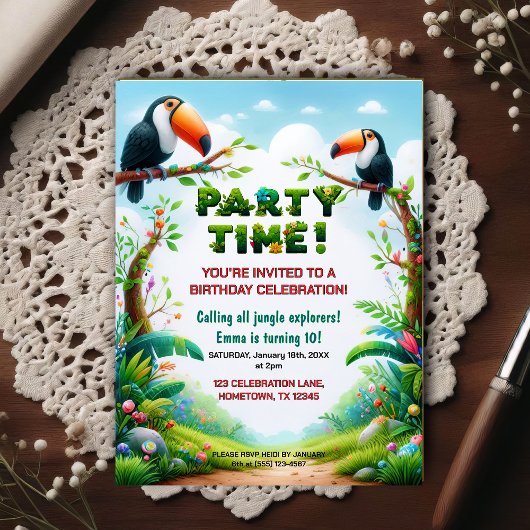 Invitation d'anniversaire sur le thème de la jungl