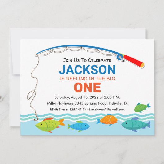 Invitation d'anniversaire sur le thème de la pêche (Devant)