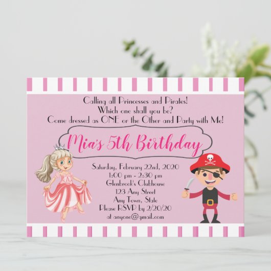 Invitation d'anniversaire sur le thème de la princ (Debout devant)